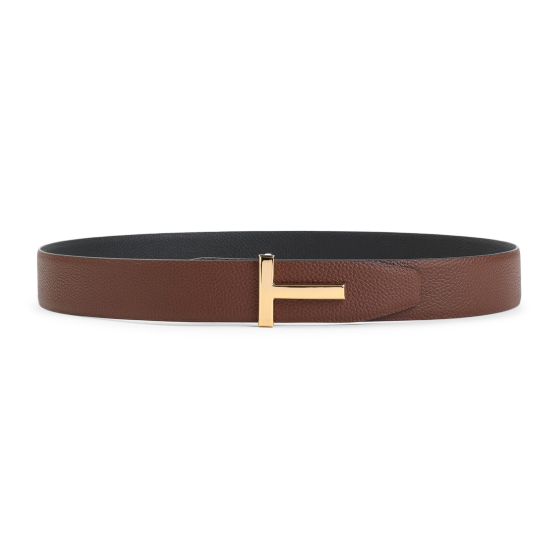 TOM FORD TOM FORD MAHOGANY BLACK GRAINED CALF LEATHER BELT