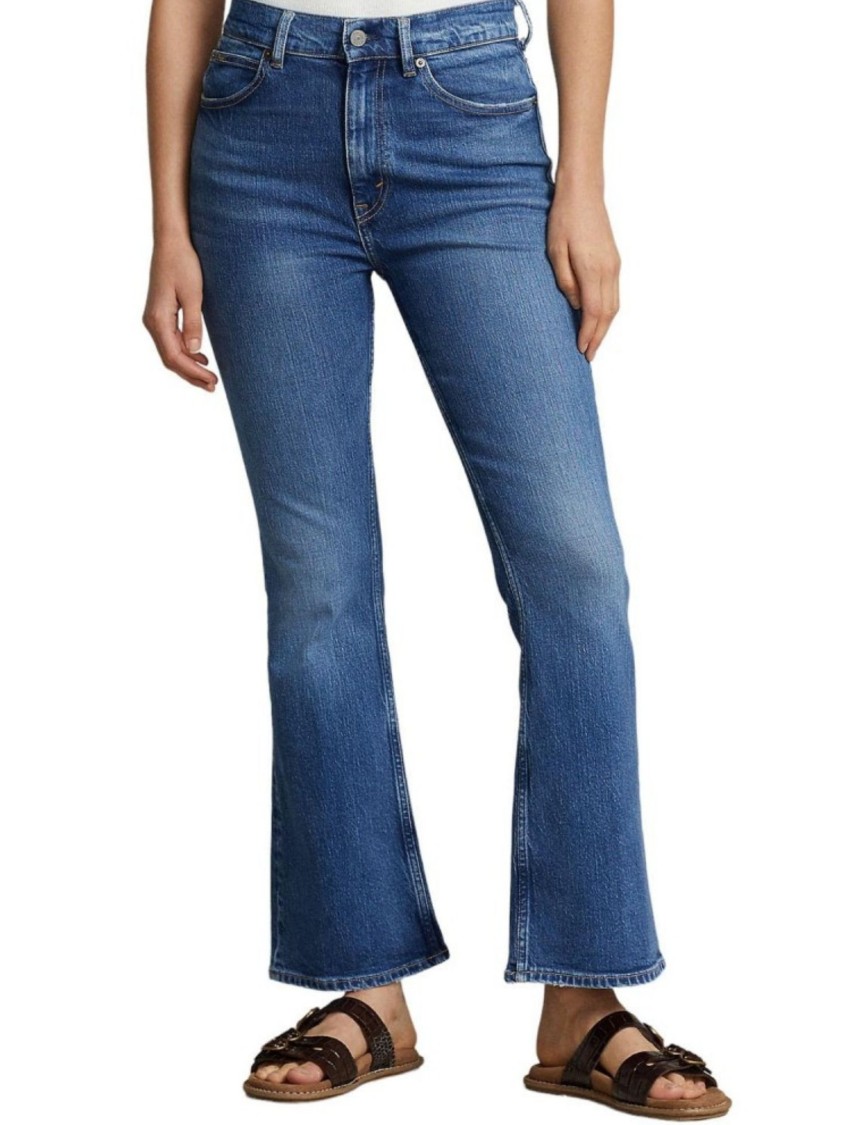 Polo Ralph Lauren High-waisted Flared Jeans With Cropped Leg And Vintage Wash In Blue