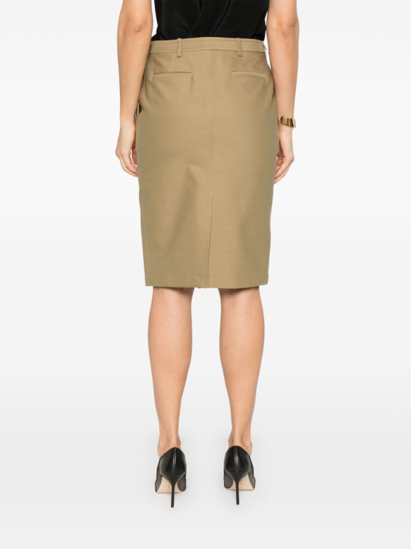 Tom Ford Stretch Cotton Twill Midi Skirt In Brown