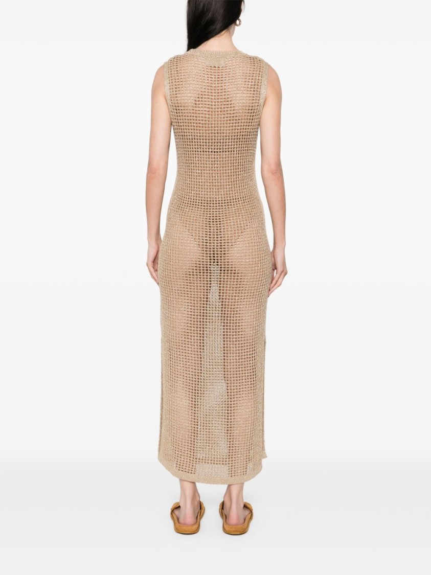 Shop Mc2 Saint Barth Beige Crochet Cover-up With Flattering Side Slits