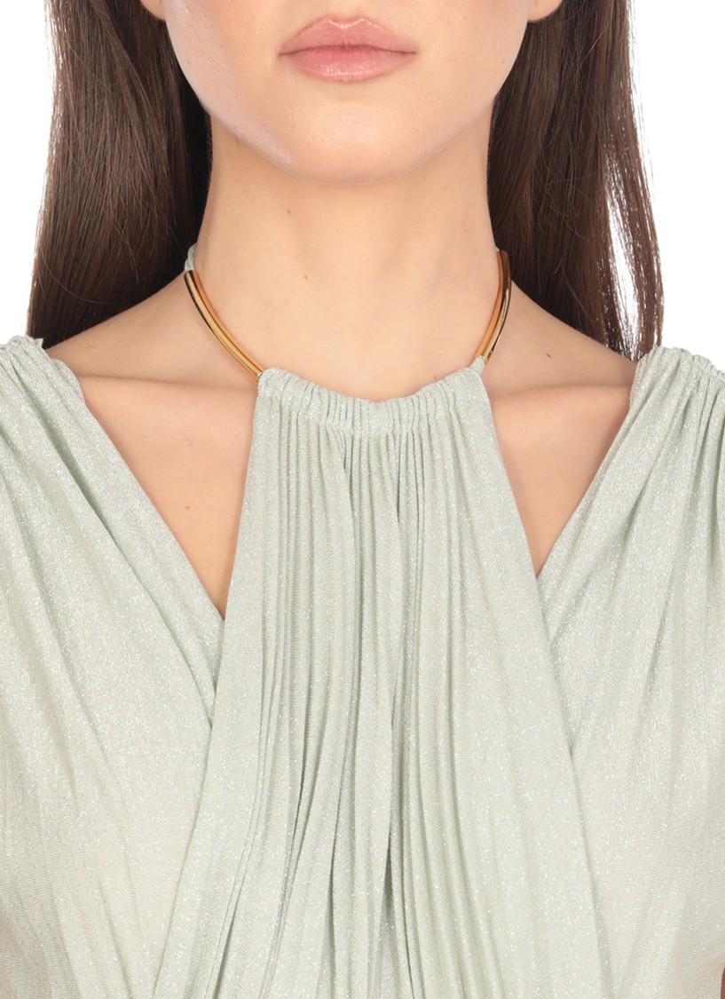Elisabetta Franchi Red Carpet Dress Made Of Lurex Jersey Fabric With Belt In White