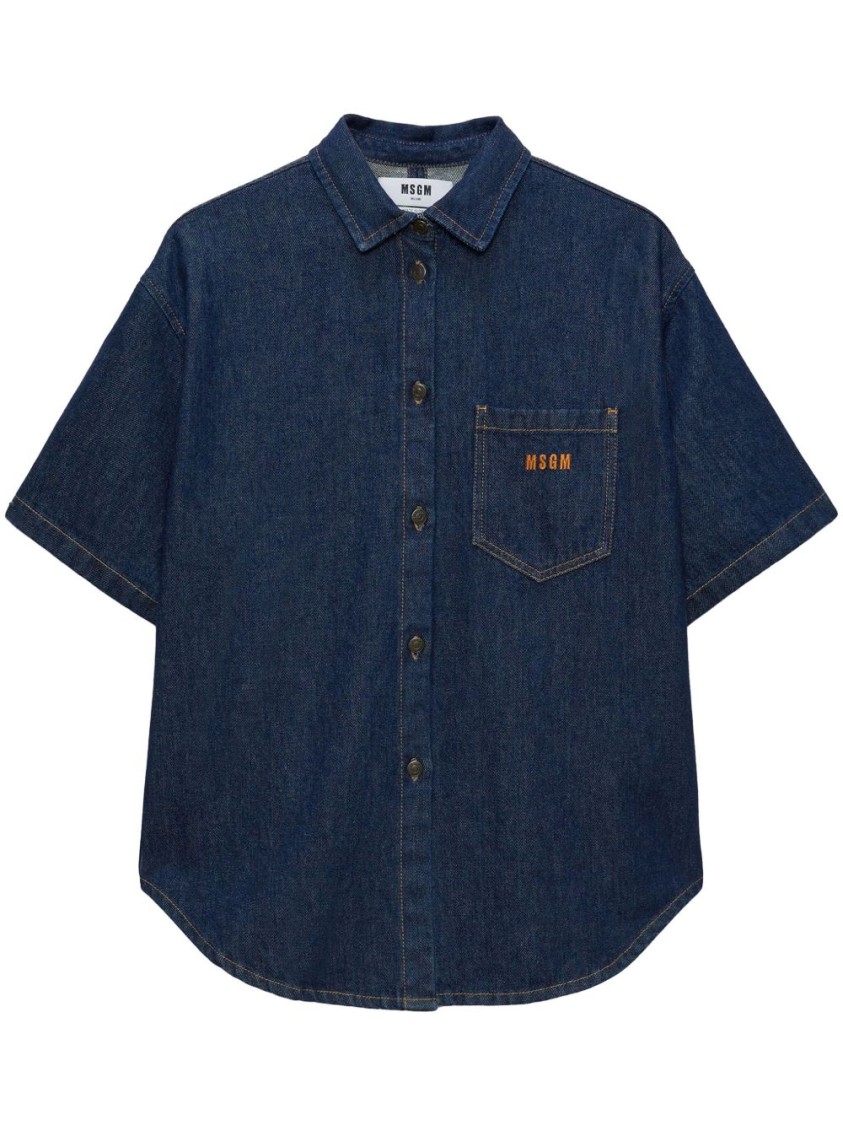 Msgm Relaxed-fit Blue Cotton Shirt