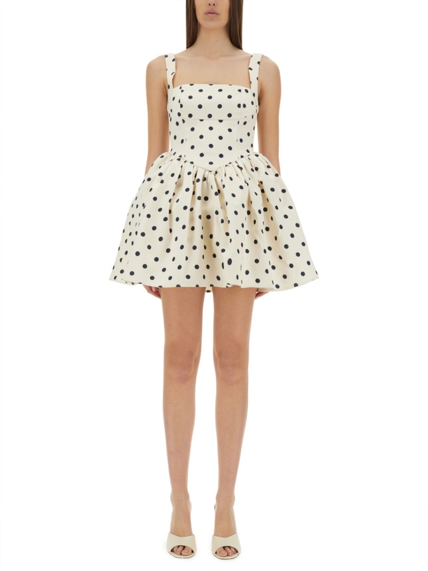 Self-portrait Pleated Polka-dot Duchesse-satin Mini Dress In Neutrals
