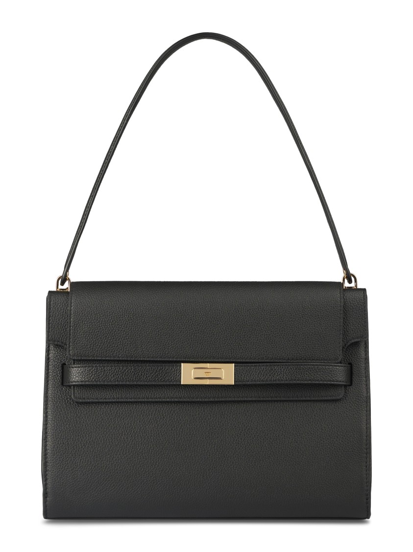 Tory Burch Structured Leather Shoulder Bag With Gold-tone Clasp In Black