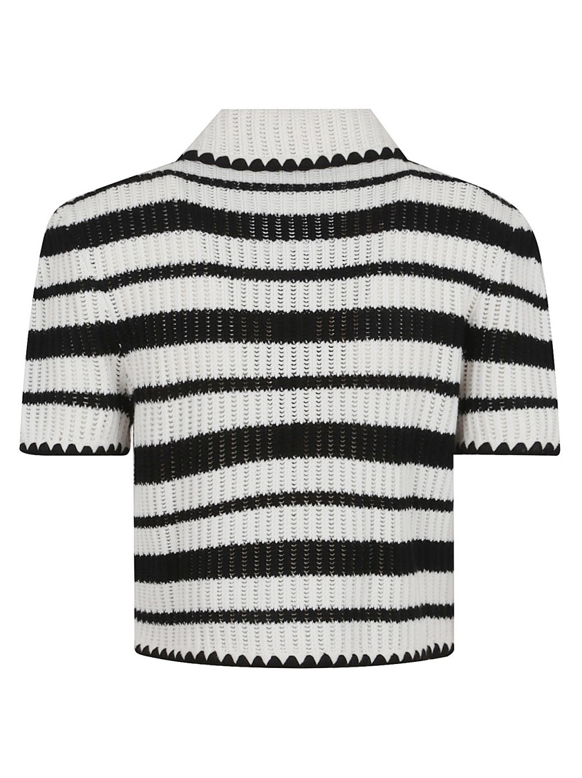 Shop Self-portrait Cream And Black Striped Crochet Top