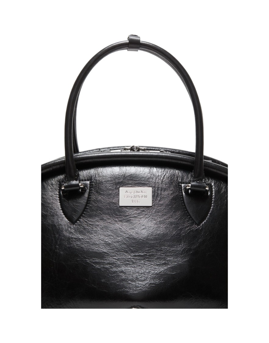 Acne Studios Black Leather Bowl-shaped Handbag With Secure Closure In Black