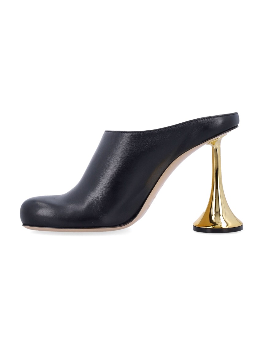 Coperni Black Leather Mules With Sculptural Gold-heel Design In Black