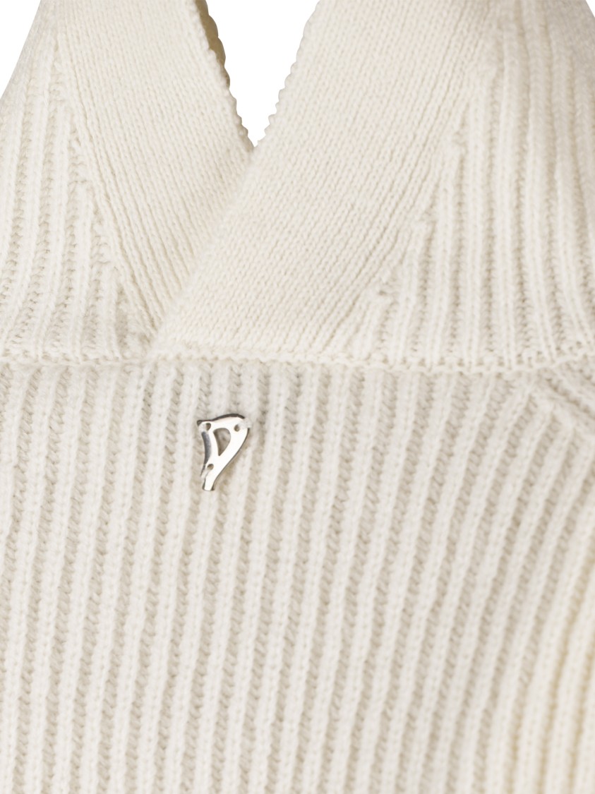 Dondup High Neck Ribbed Sweater With Split Collar Detail In Neutral