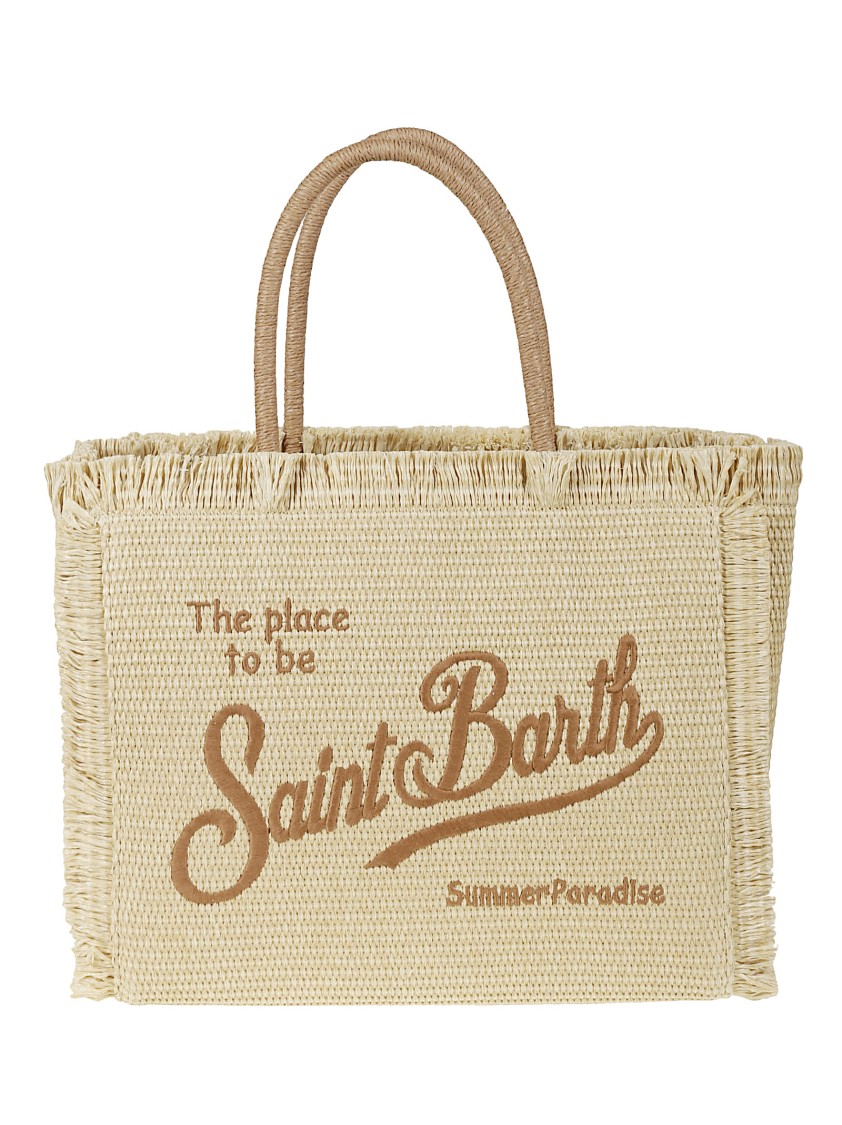 Mc2 Saint Barth Textured Straw Bag With Embroidered Logo
