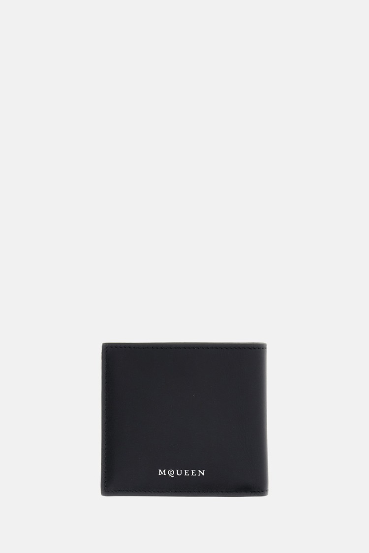 Alexander Mcqueen Black Leather Card Case With Skull Detail In Black