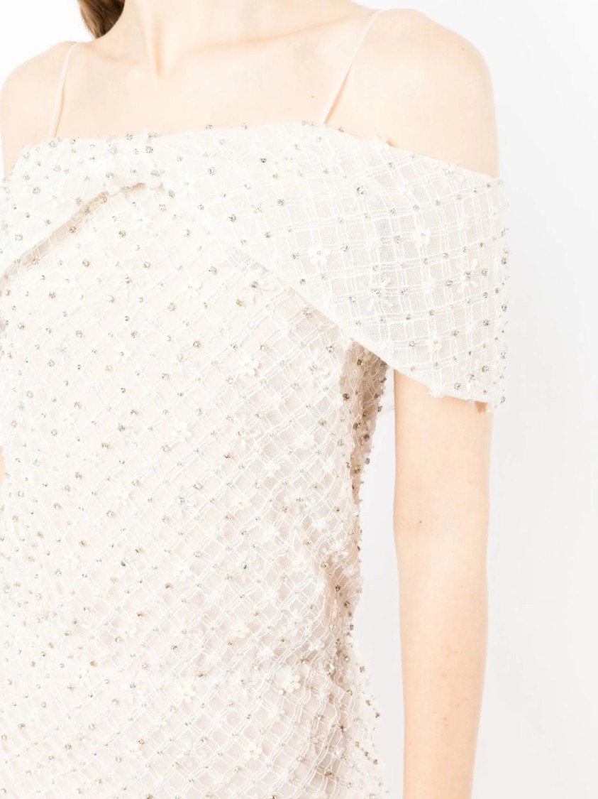 オールインワン・サロペット Saiid Kobeisy Off-White Lace Dress With Blouson Top And Back Saiid Kobeisy Off-White Lace Dress With Blouson Top And Back