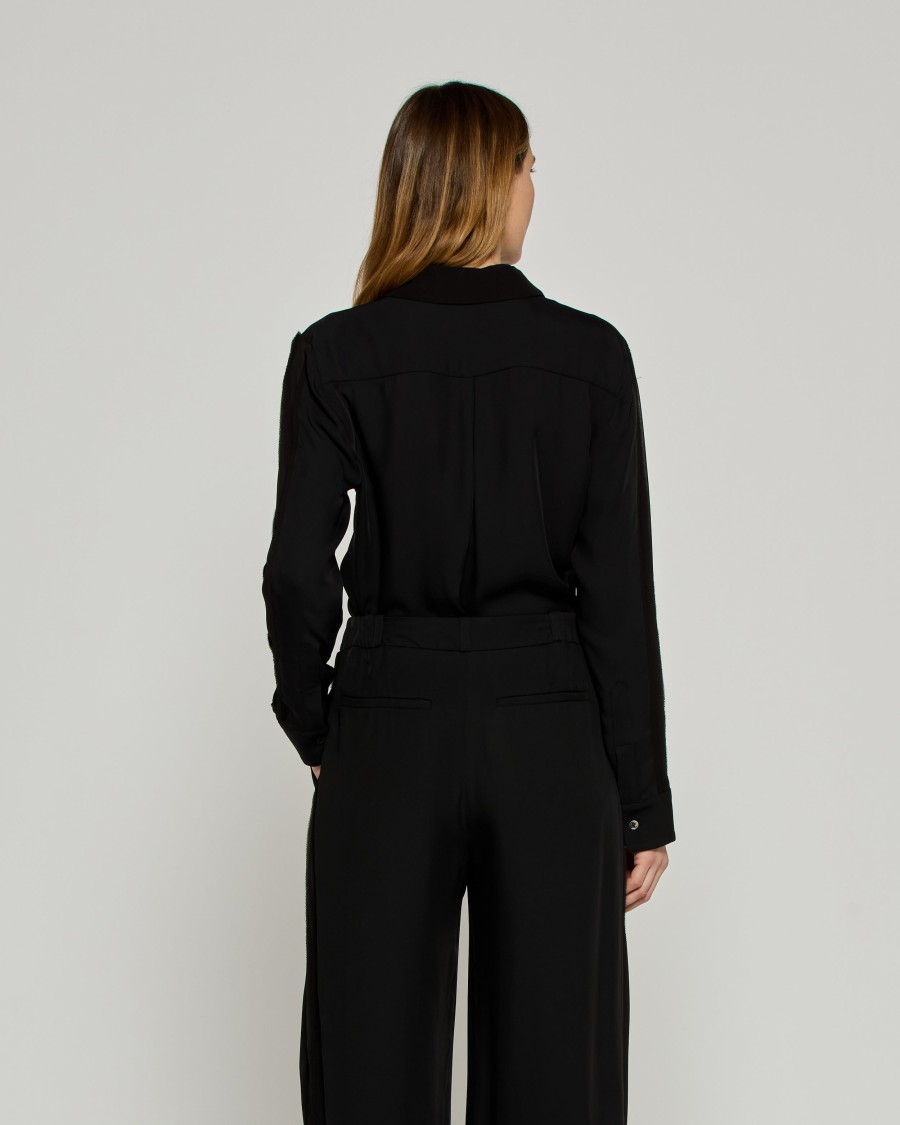 Shop Serena Bute Classic Shirt With Georgette Trim - Black