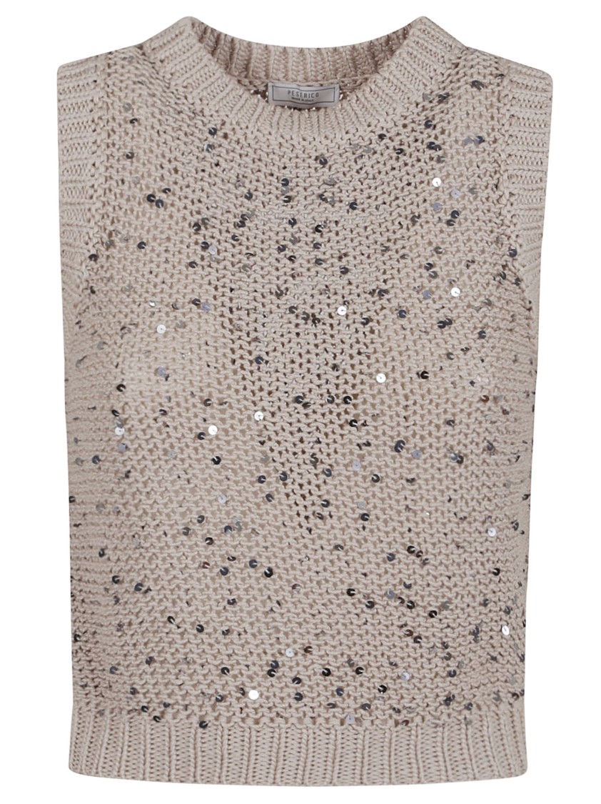 Shop Peserico Sleeveless Beige Top With Sequin Accents In Neutrals