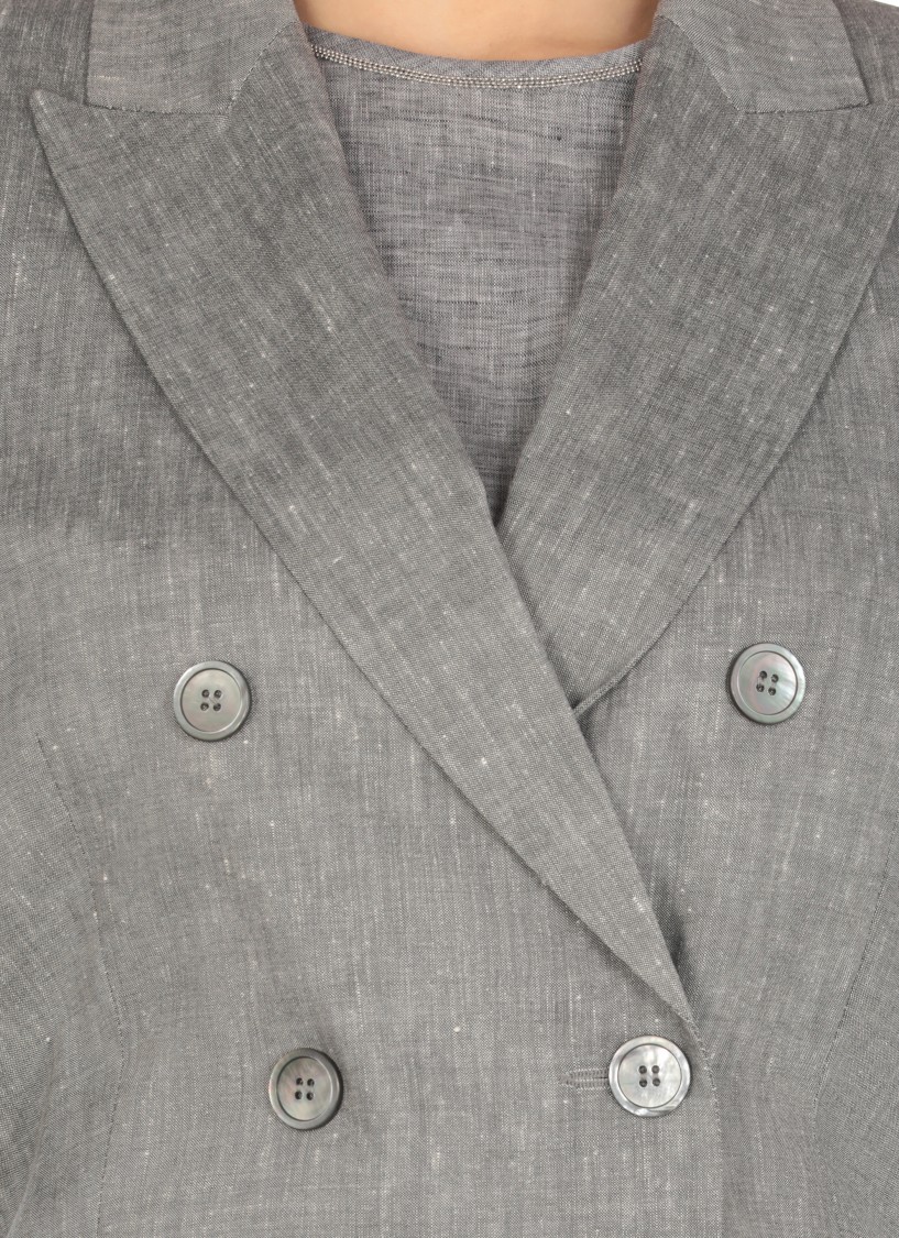 Shop Peserico Grey Double Breasted Jacket