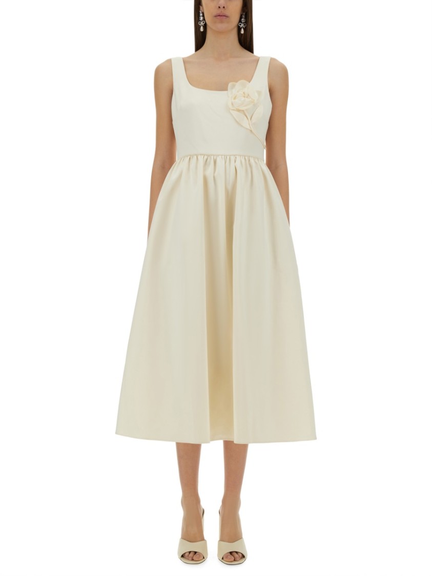 Shop Self-portrait Midi Dress With Floral Appliqués In Grey