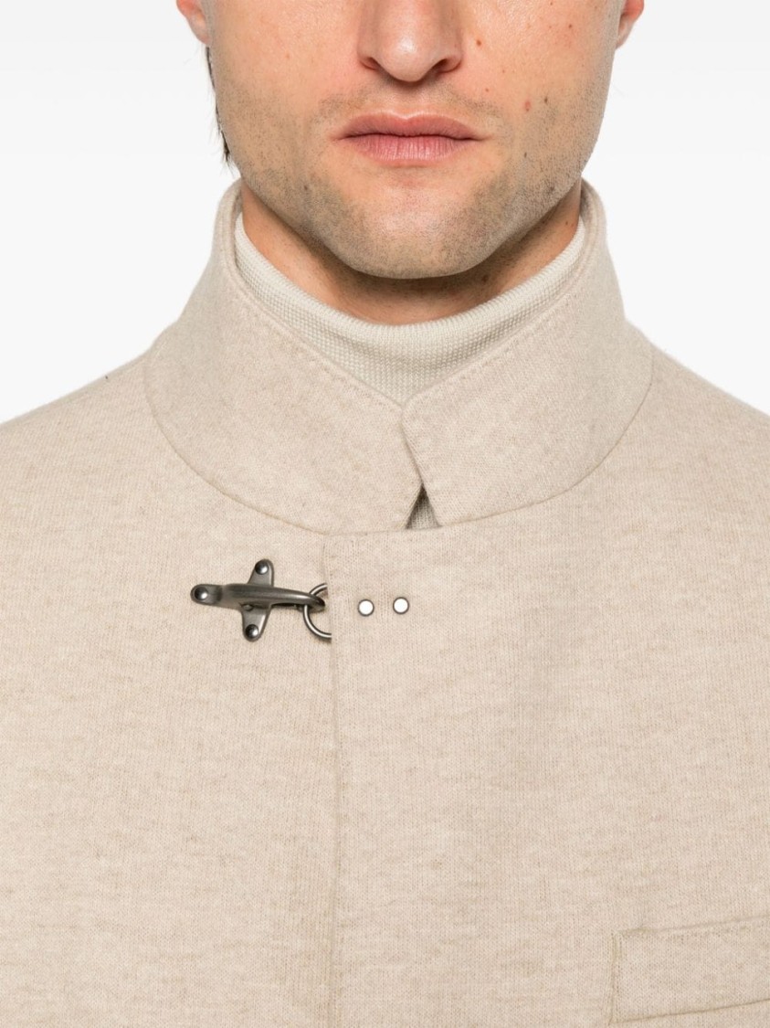 Fay Wool Blend Double-breasted Coat With High Neck In Neutrals