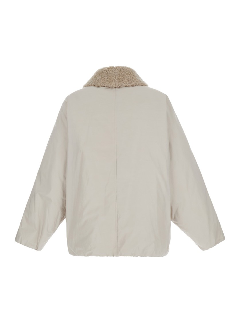 Brunello Cucinelli Beige Double-breasted Jacket With Spread Collar In Tech Fabric Woman In Neutrals
