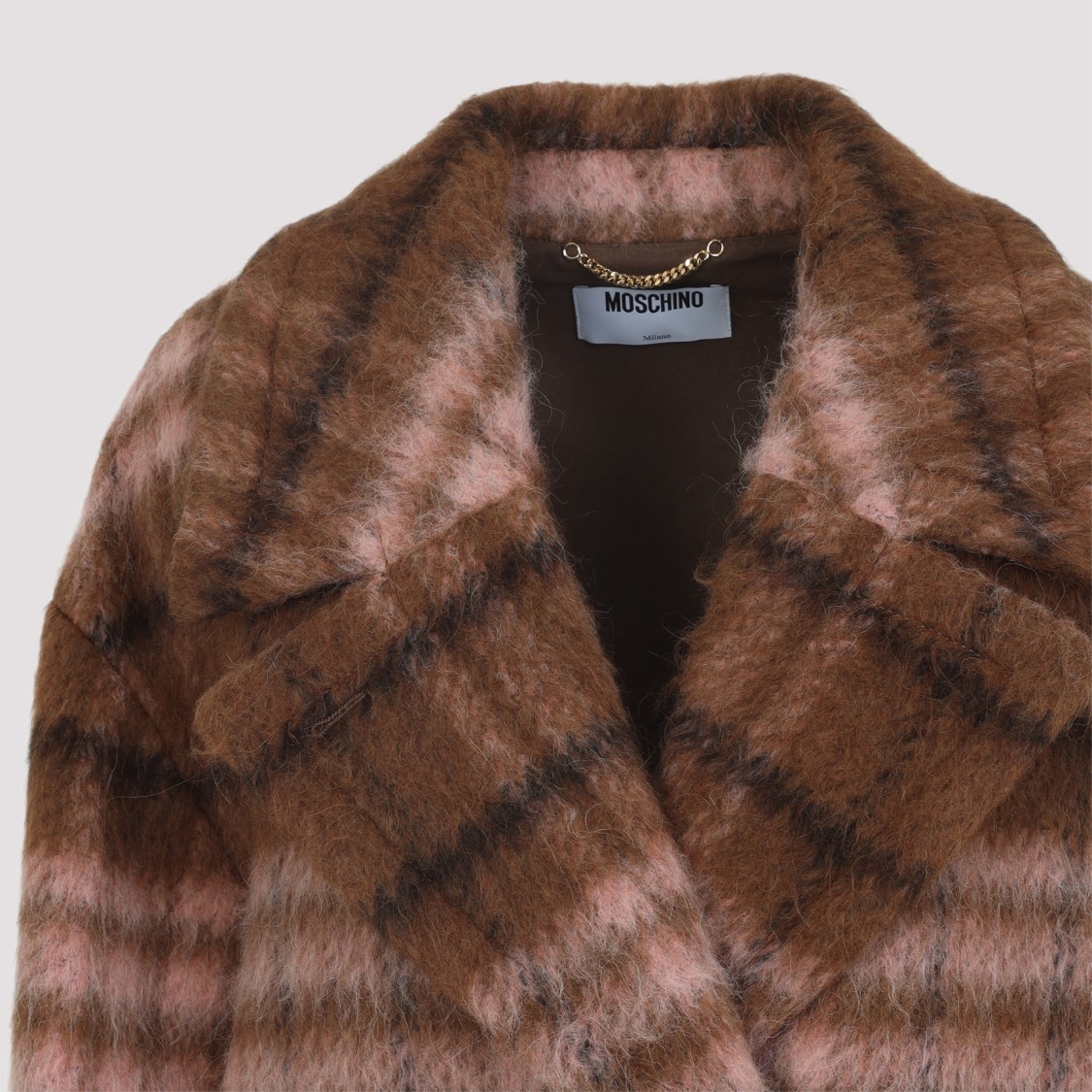Moschino Double-Breasted Brown Check Coat | THE LIST