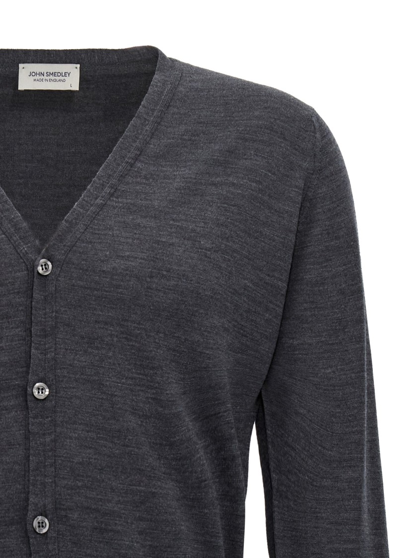 John Smedley Classic V-neck Cardigan With Ribbed Cuffs And Hem In Gray