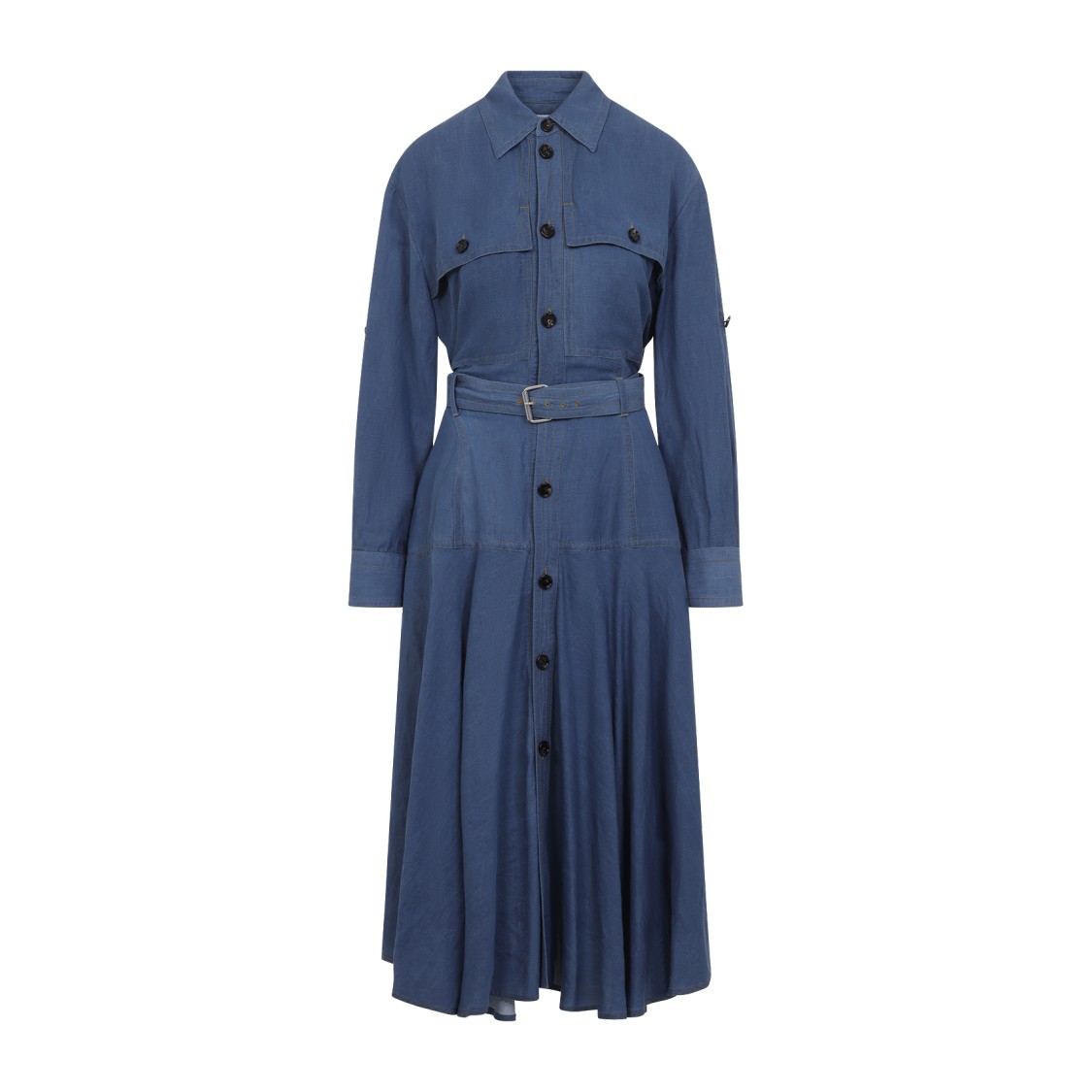 Bottega Veneta Viscose Midi Dress Flared Skirt In Blue
