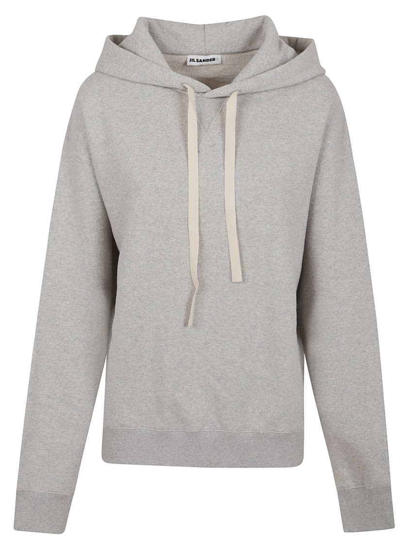 Jil Sander Pure Cotton Sweatshirt With Contrasting Drawstring Hood In Gray