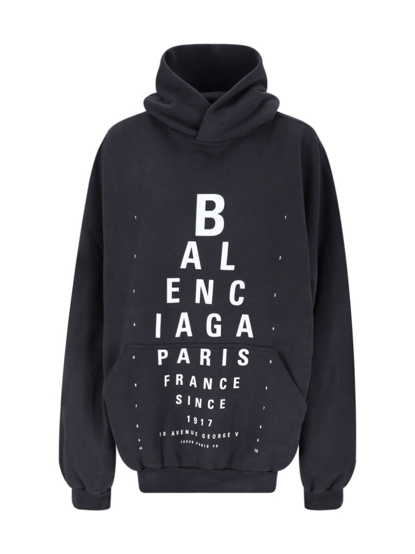 Balenciaga Washed Black Cotton Oversized Hoodie With Bold Graphics In Black