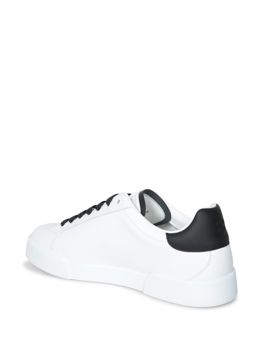 Dolce & Gabbana White And Black Leather Sneakers In White