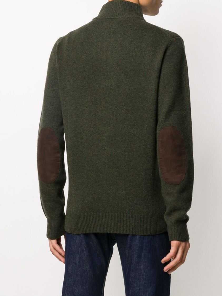 Barbour Forest Green Wool Knit Sweater With Ribbed Detailing And Button Accents In Green