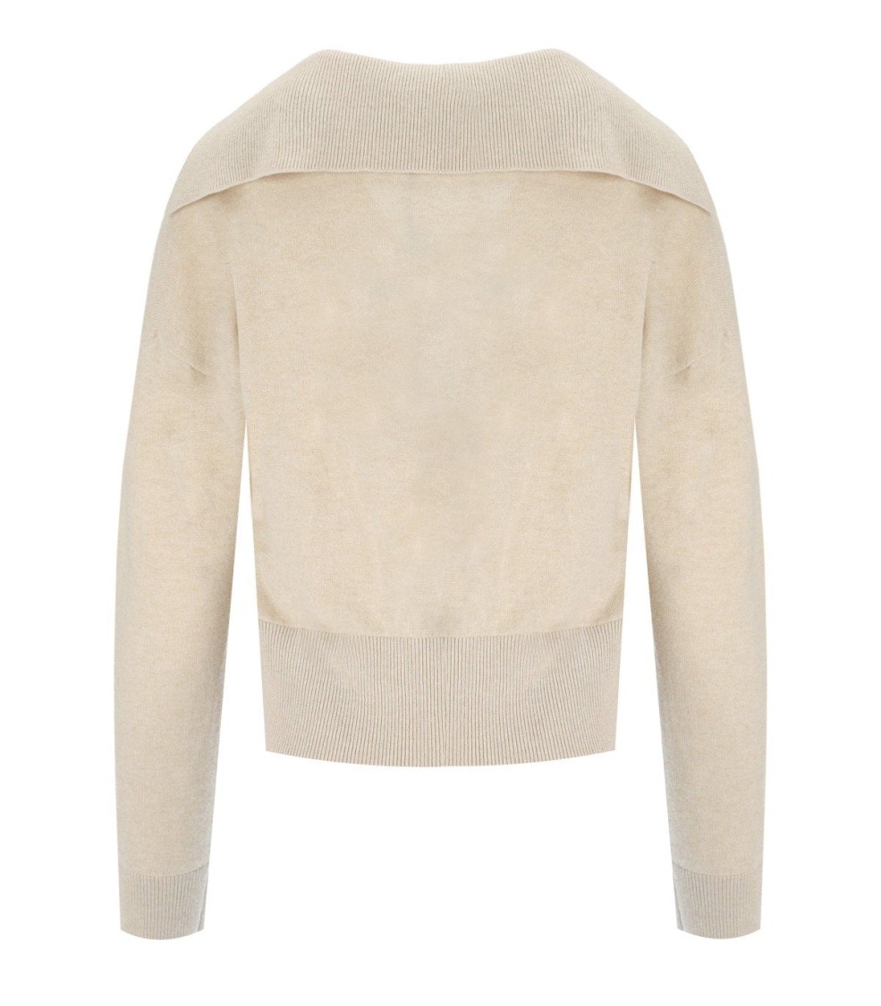 Federica Tosi Polo Pull Sweater With Classic Collar And Ribbed Hem In Neutral