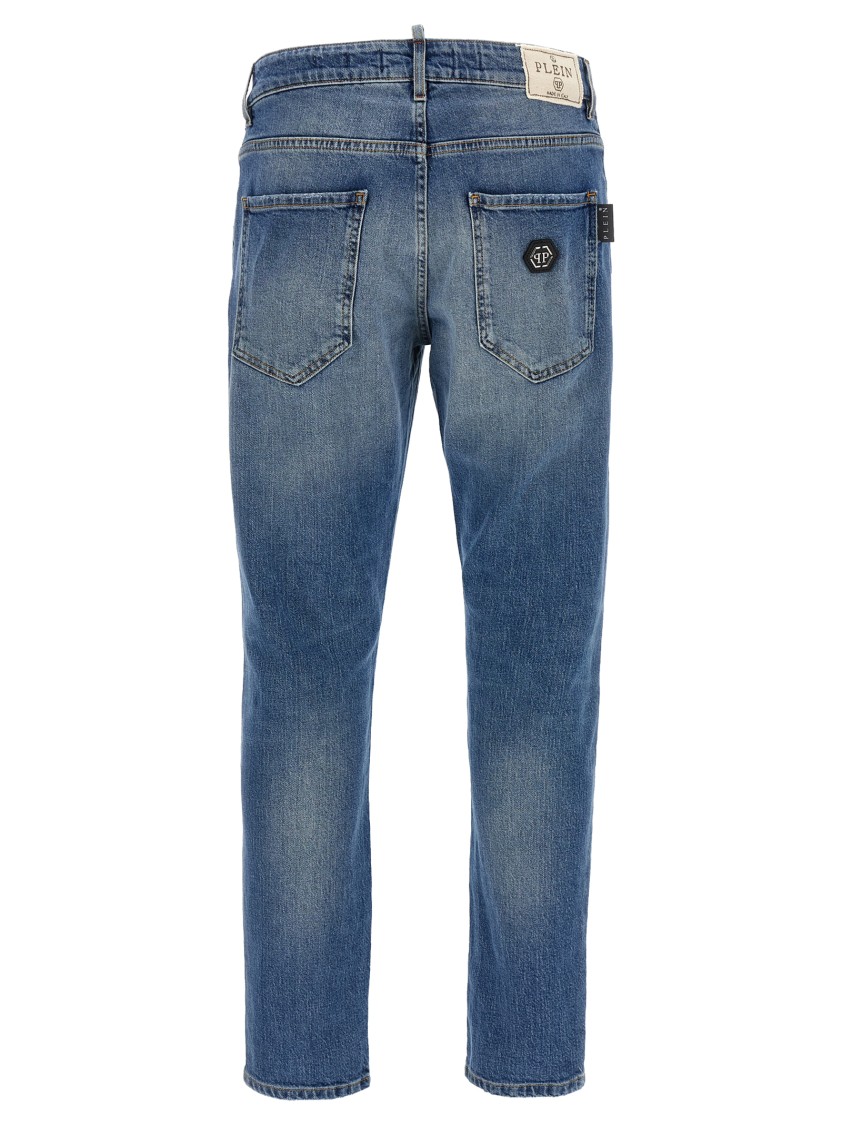 Philipp Plein Distressed Denim Trousers With Pockets And Loops In Blue