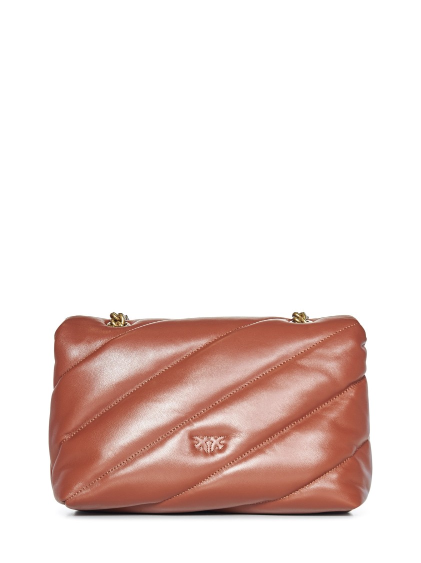 Pinko Maxi Quilted Sheepskin Shoulder Bag In Rust In Brown