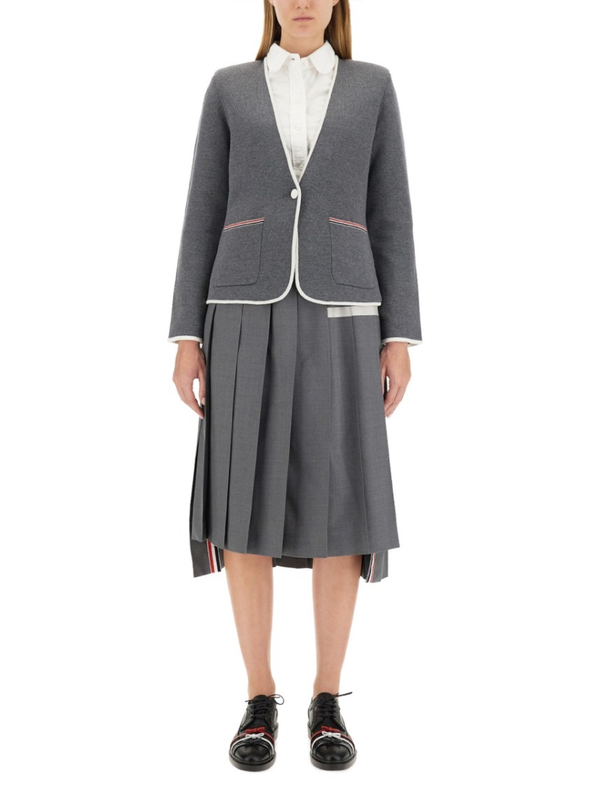 Thom Browne Single Breasted Knit Jacket In Grey