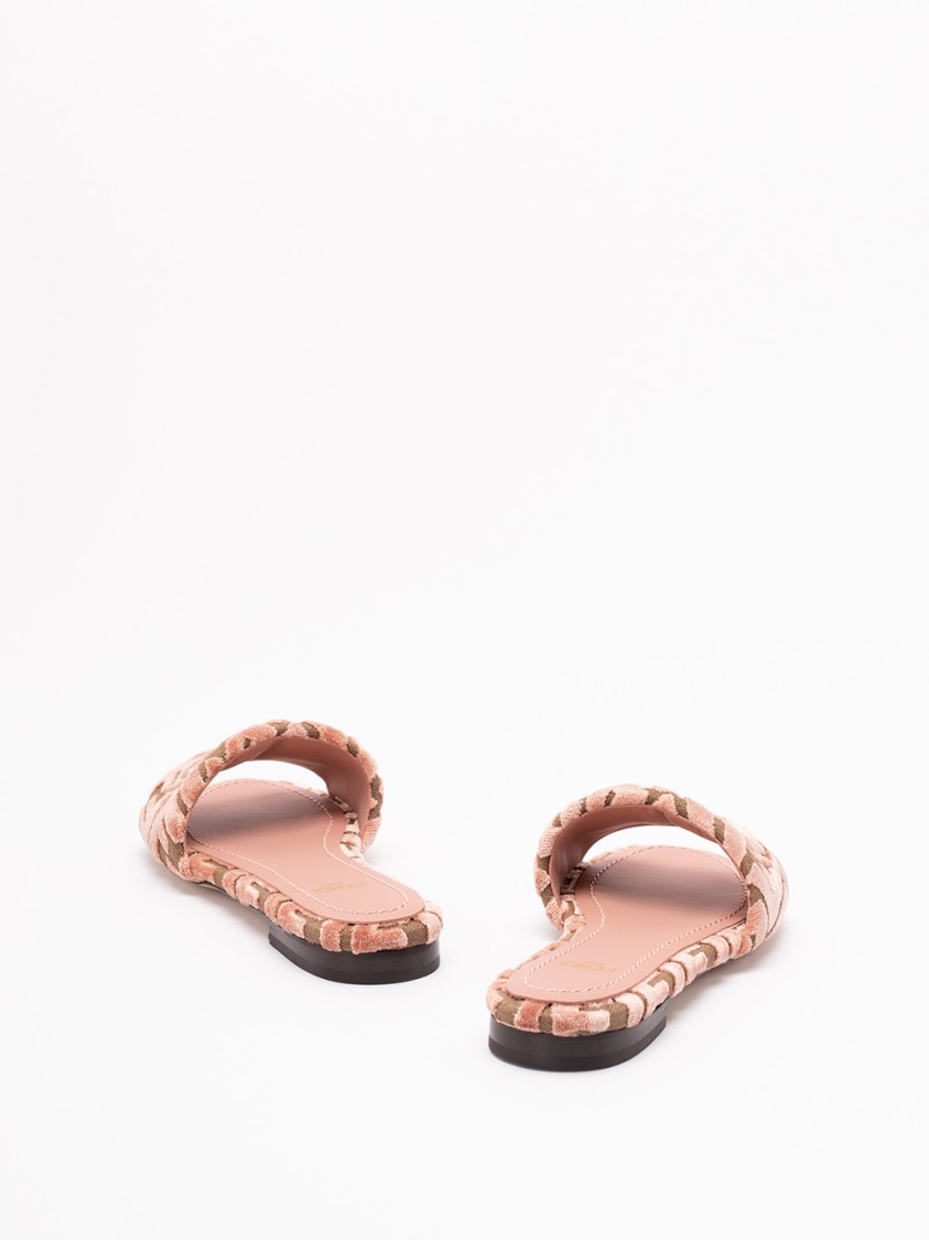 Fendi Logo-motif Velvet Sandals In Orange