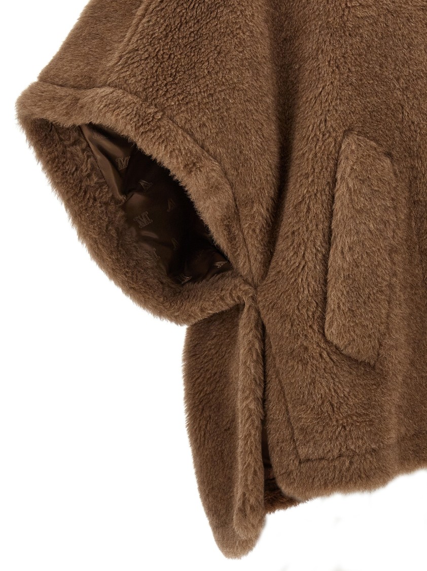 Max Mara Collared Cape With Front Pockets And Short Sleeves In Brown