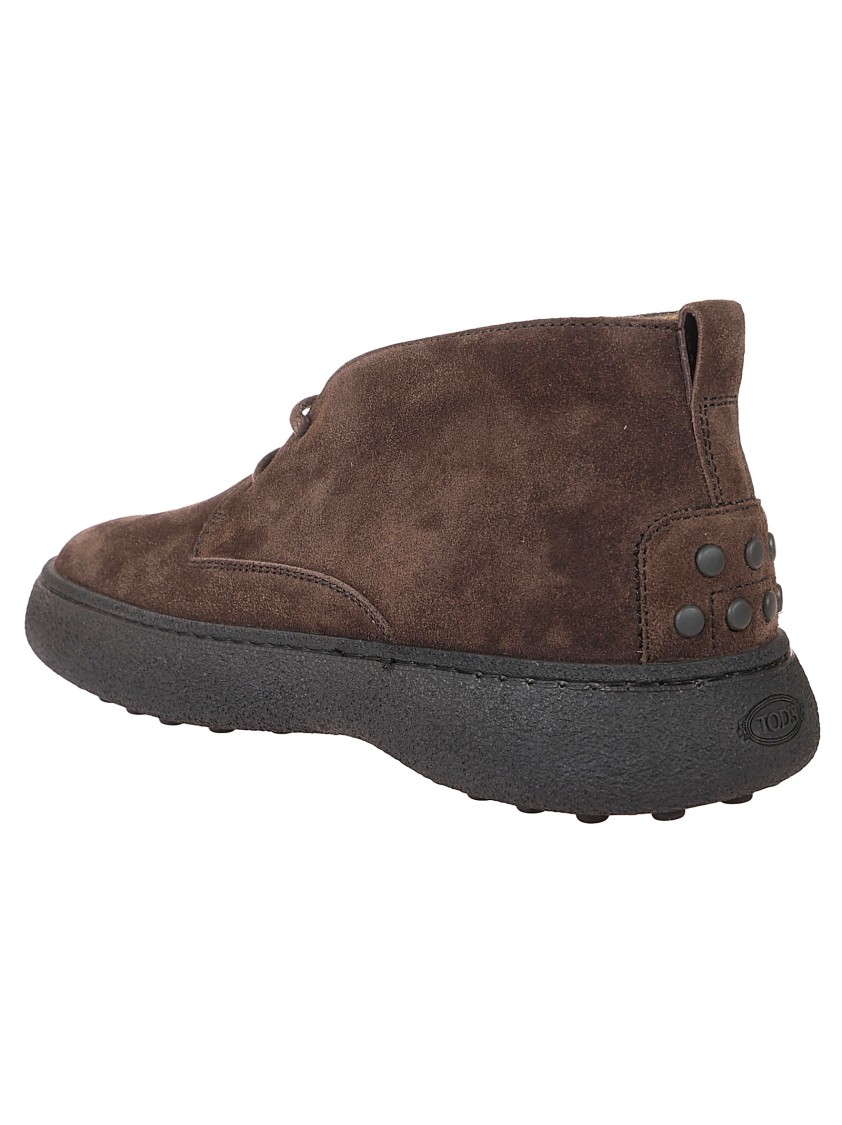 Tod's Brown Suede Minimalist Lace-up Shoes With Rubber Sole In Gray