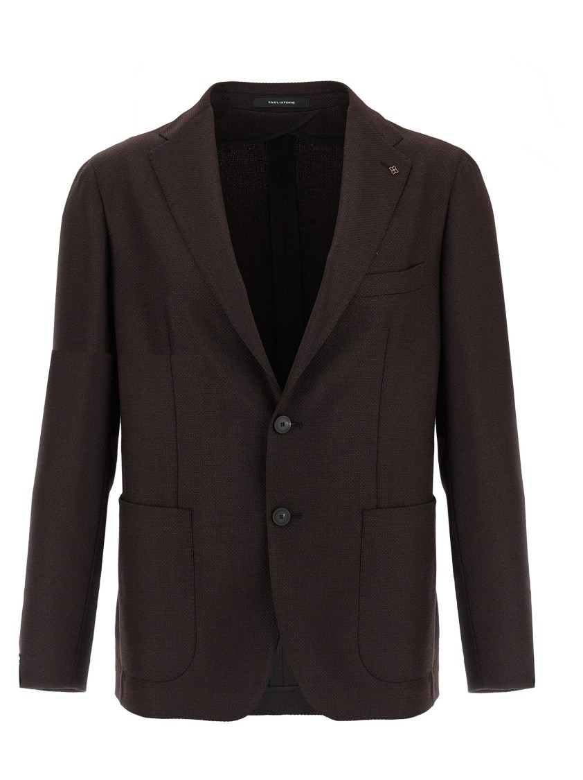 Tagliatore Square Pattern Blazer With Lapel And Pockets In Brown