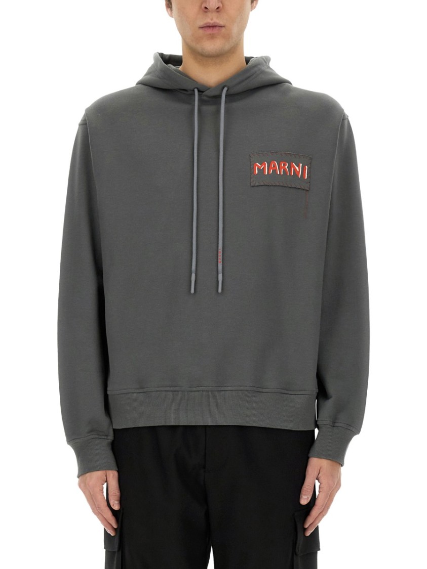 Marni Gray Loopback Cotton Jersey Hoodie In Grey