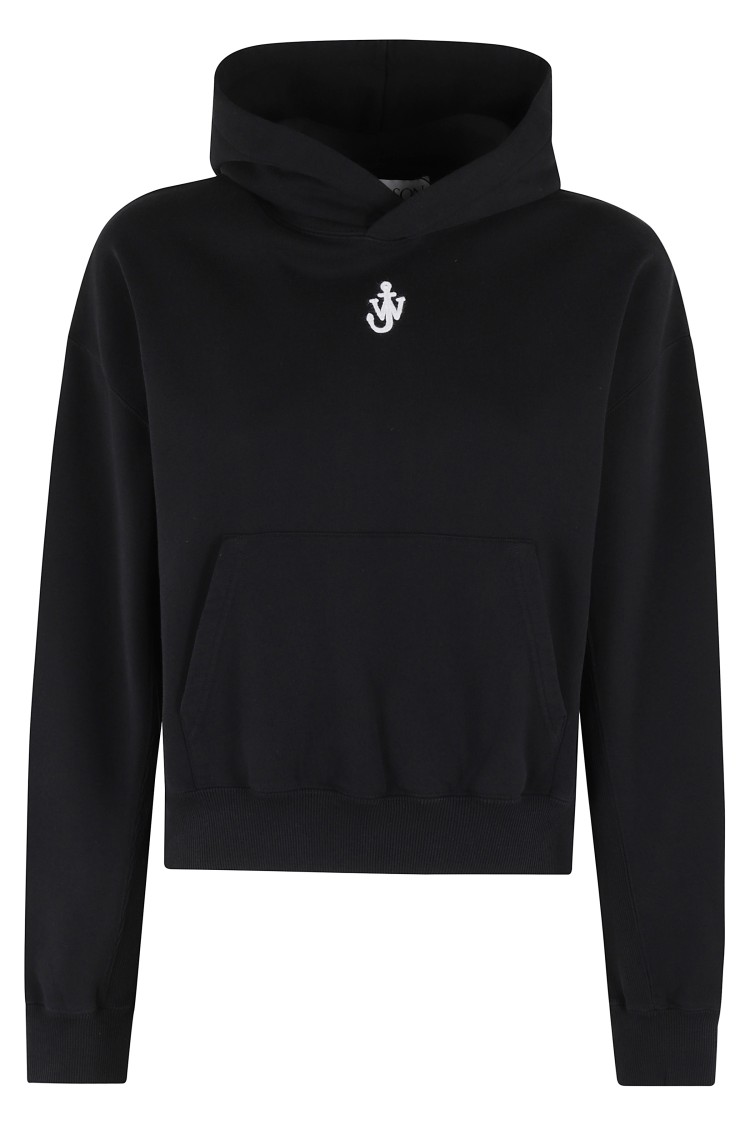 Jw Anderson J. W. Anderson Cropped Black Hoodie With Subtle Branding And Relaxed Fit In Black