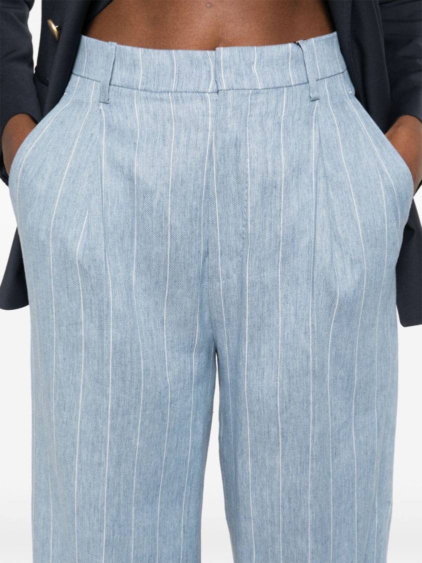 Tagliatore Wide-leg Linen Trousers With Subtle Pinstripe