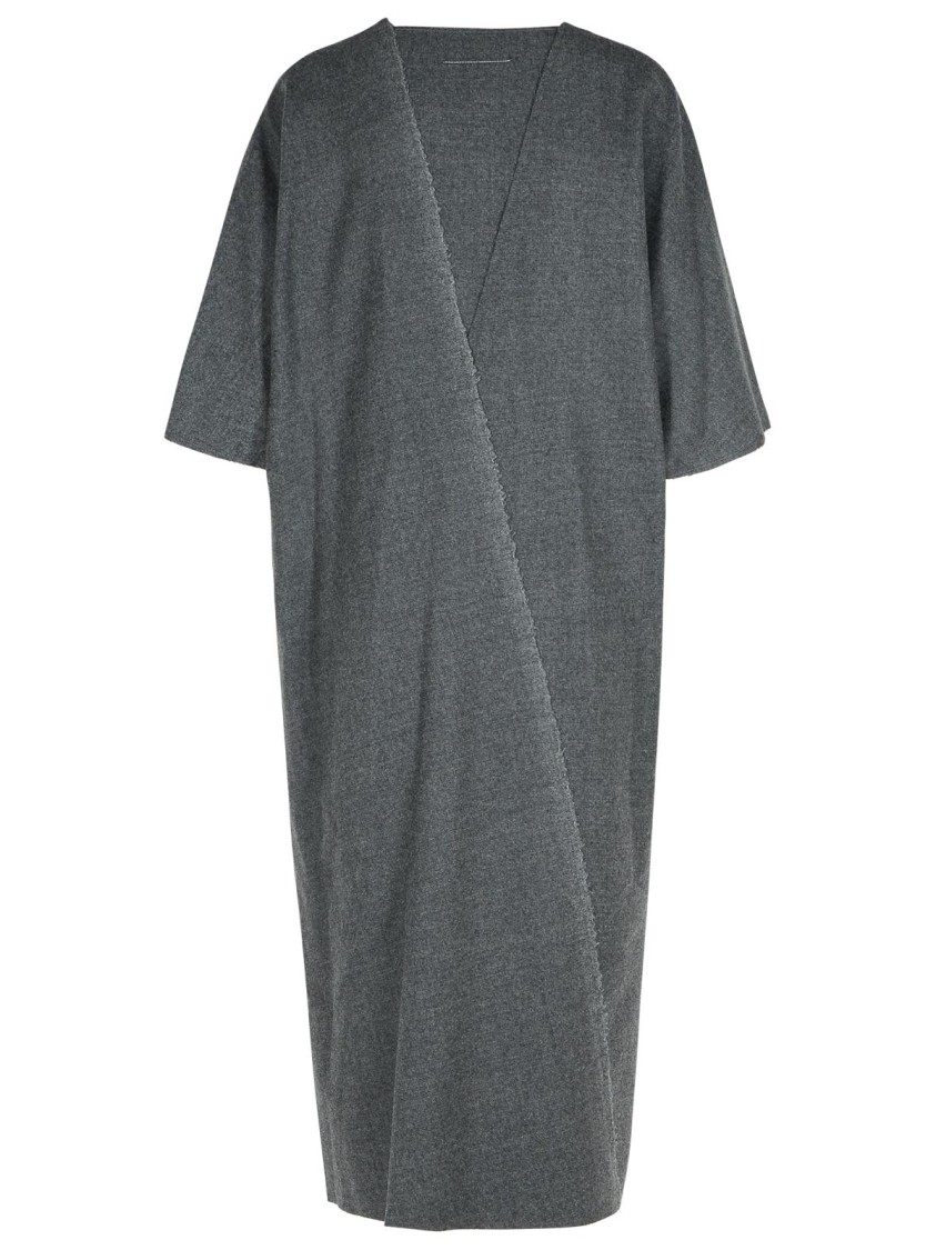 Mm6 Maison Margiela V-neckline Midi Dress Asymmetric Seam In Gray