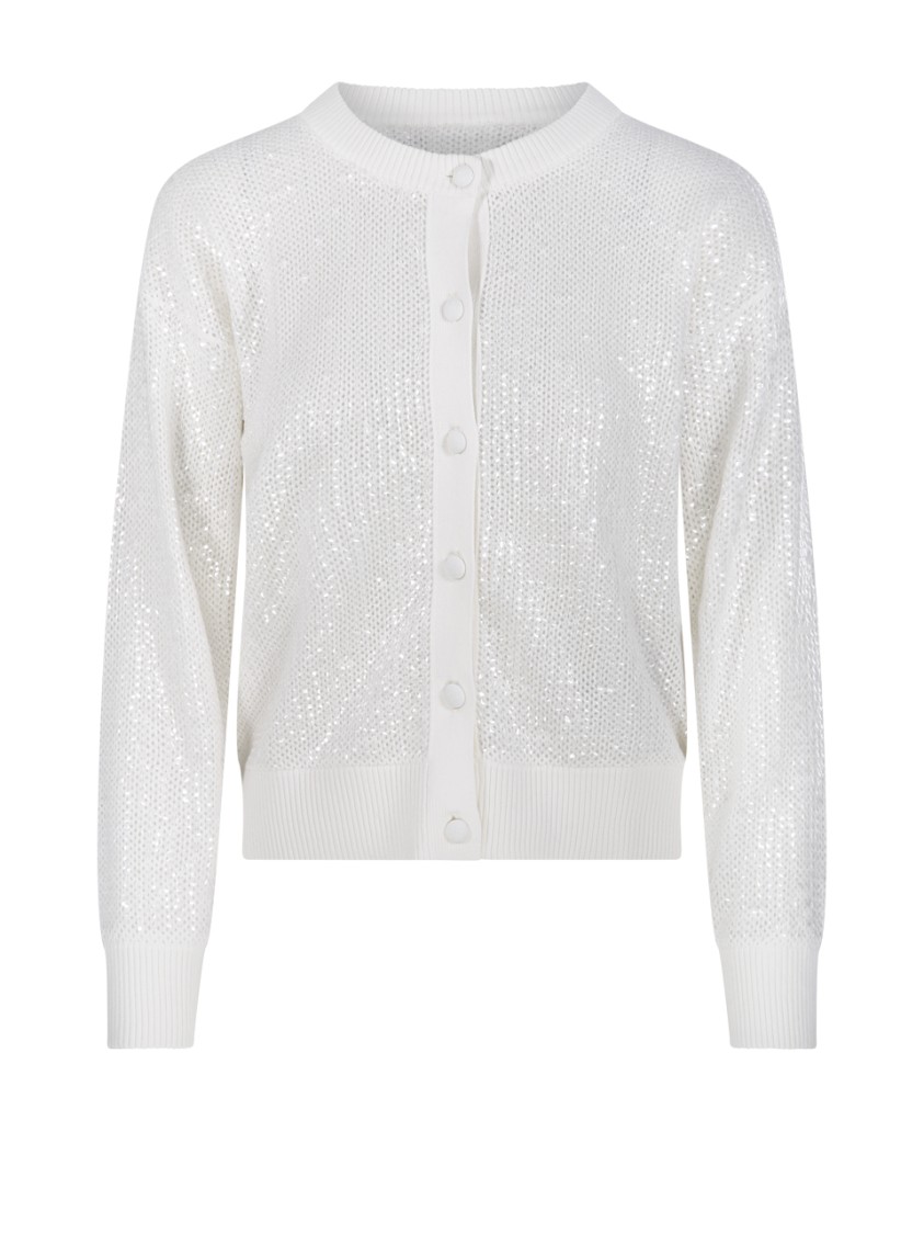 P.A.R.O.S.H PAROSH OPEN-KNIT CARDIGAN WITH SHIMMERING FINISH