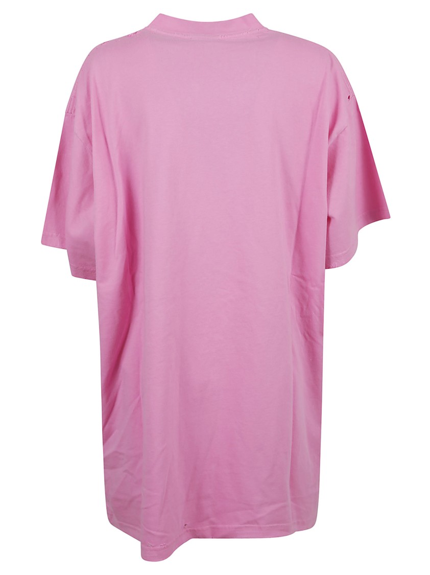 Balenciaga Oversized Cotton T-shirt With Graphic Contrast In Pink