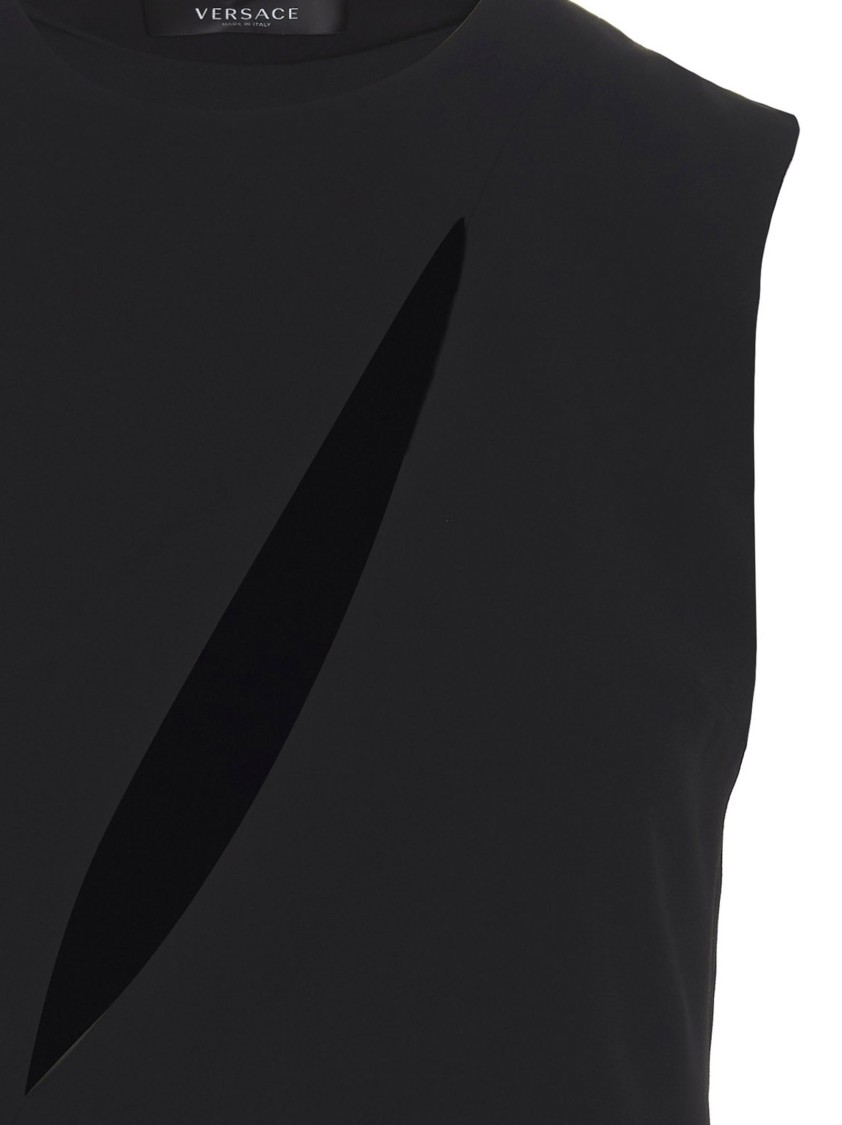Versace Cut-out Black Midi Dress With Side Split In Black