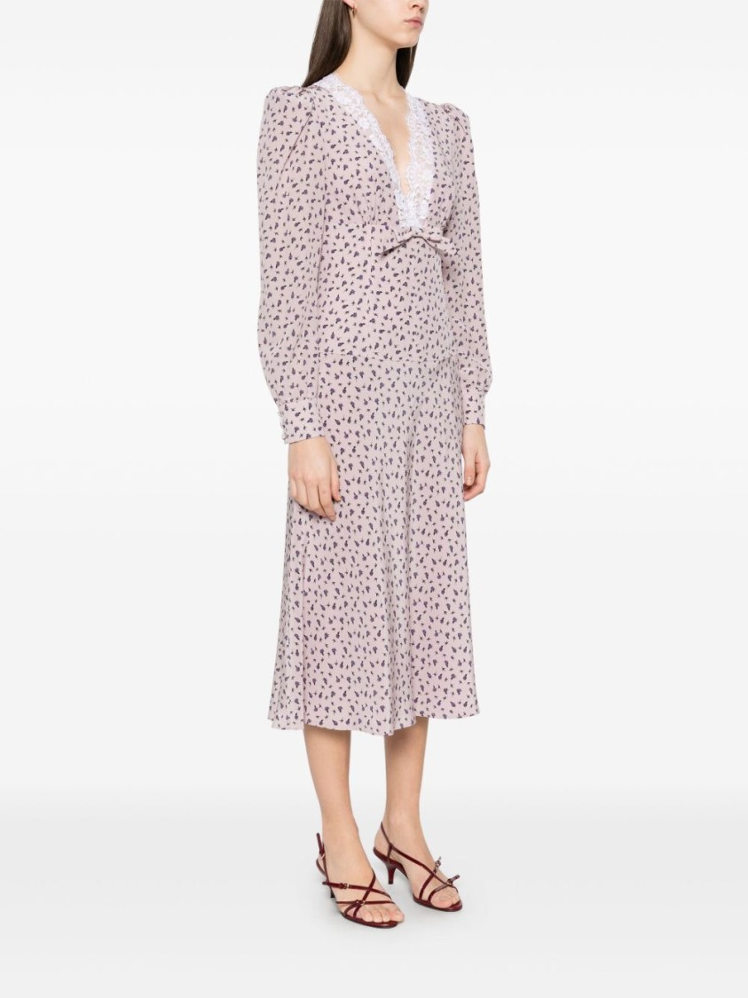 Alessandra Rich Floral Print Midi Dress With Lace Detailing In Multi
