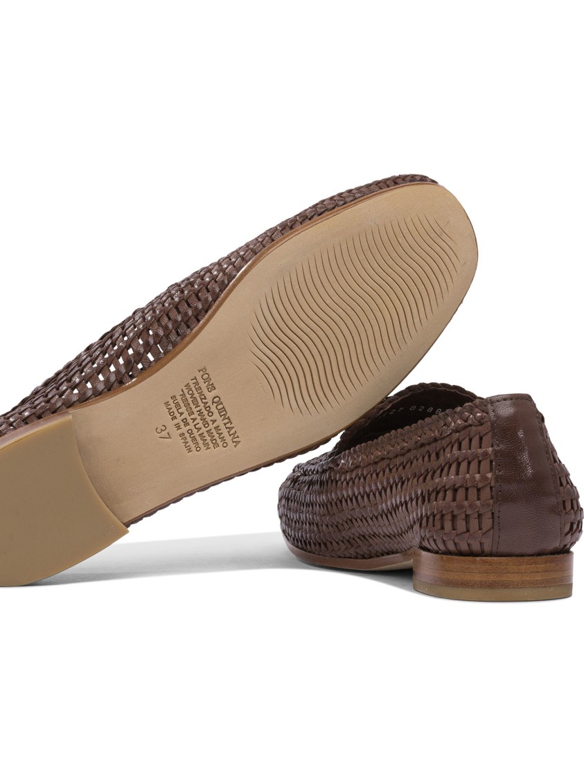 Pons Quintana Woven Design Brown Loafers With Low Heel Comfort In Brown