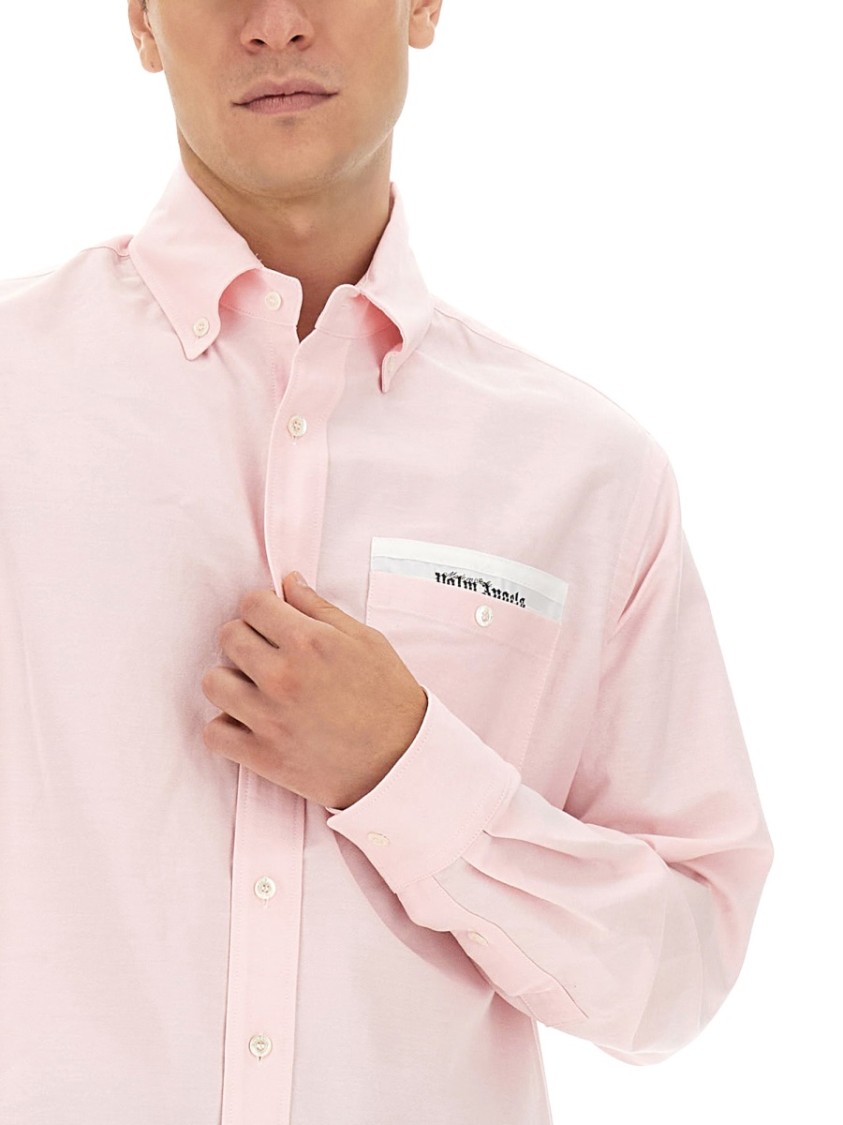 Palm Angels Logo-patch Cotton Shirt In Pink