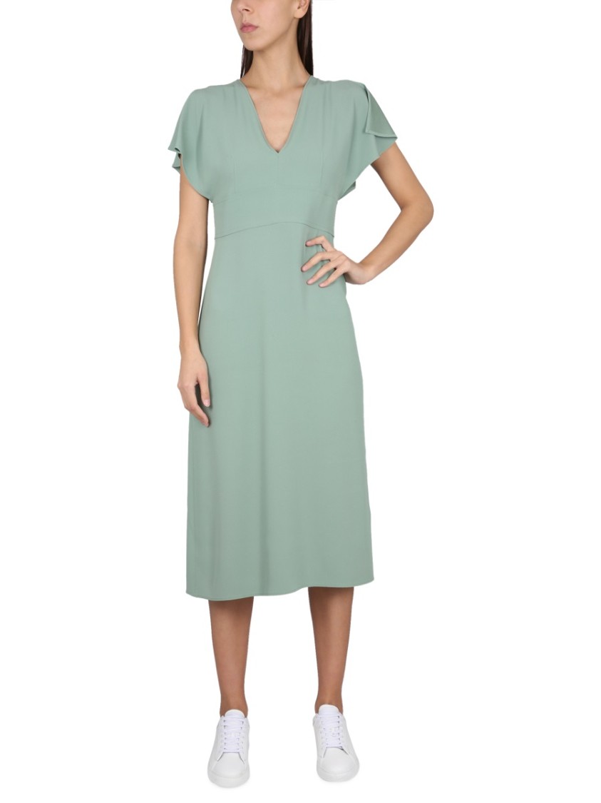 Shop Hugo Boss Boss V-neck Dress In Green