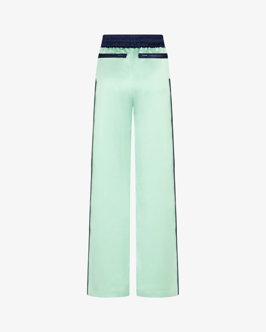 Serena Bute Satin Relaxed Jogger With Zip Pockets - Mint In Green