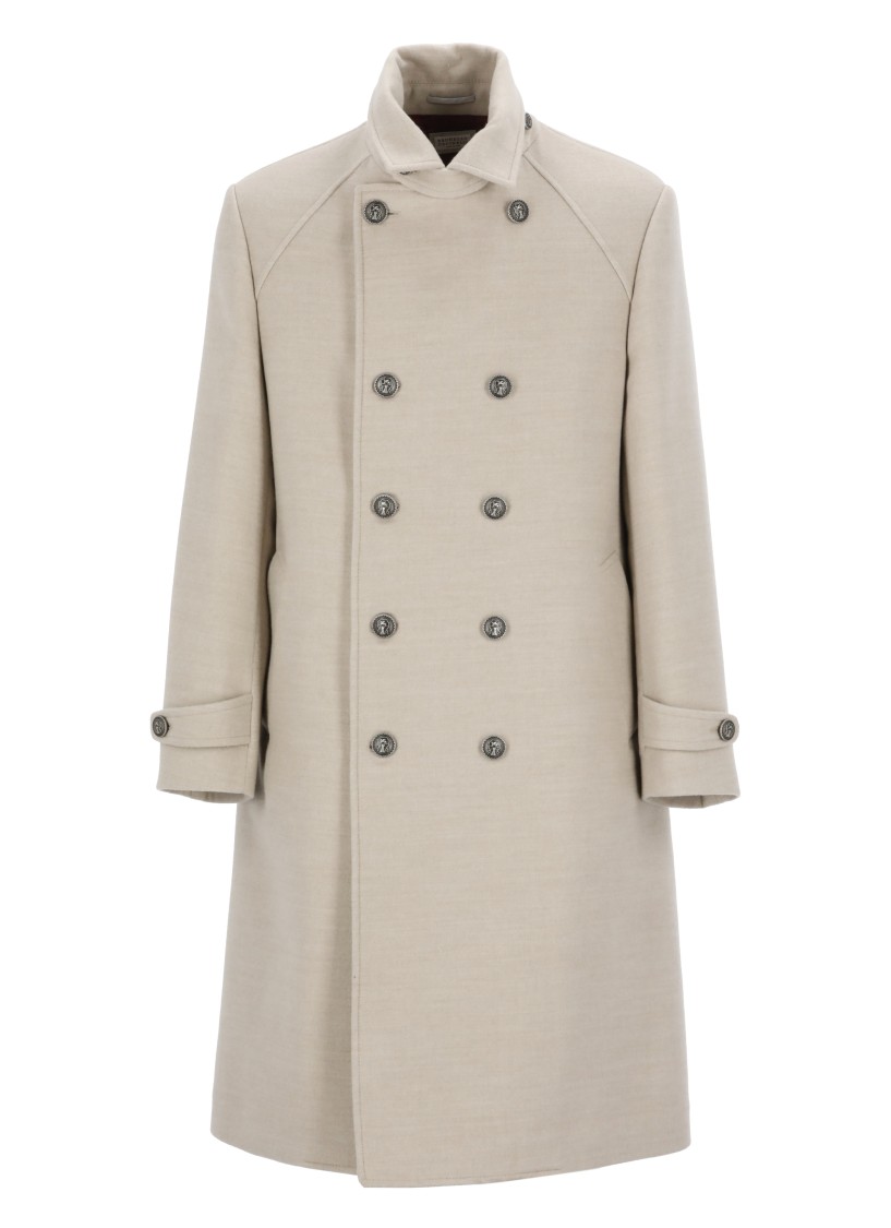 Brunello Cucinelli Double-breasted Coat In Neutrals