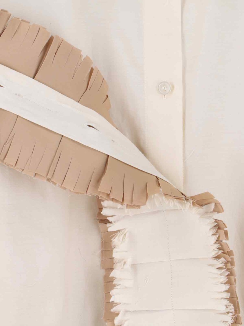 Marni Fringed Collared Top Long Sleeves In White